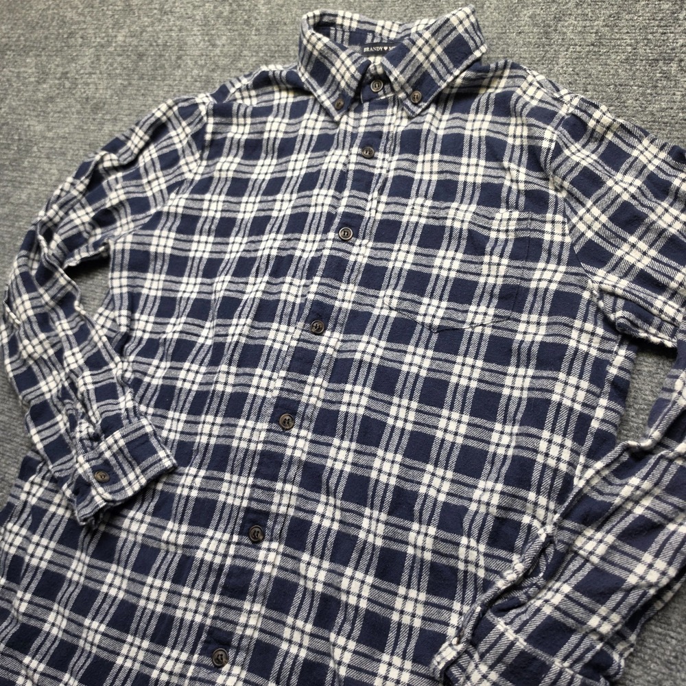 Brandy Melville Navy Blue White Plaid Button Down Flannel Shirt One Size OS